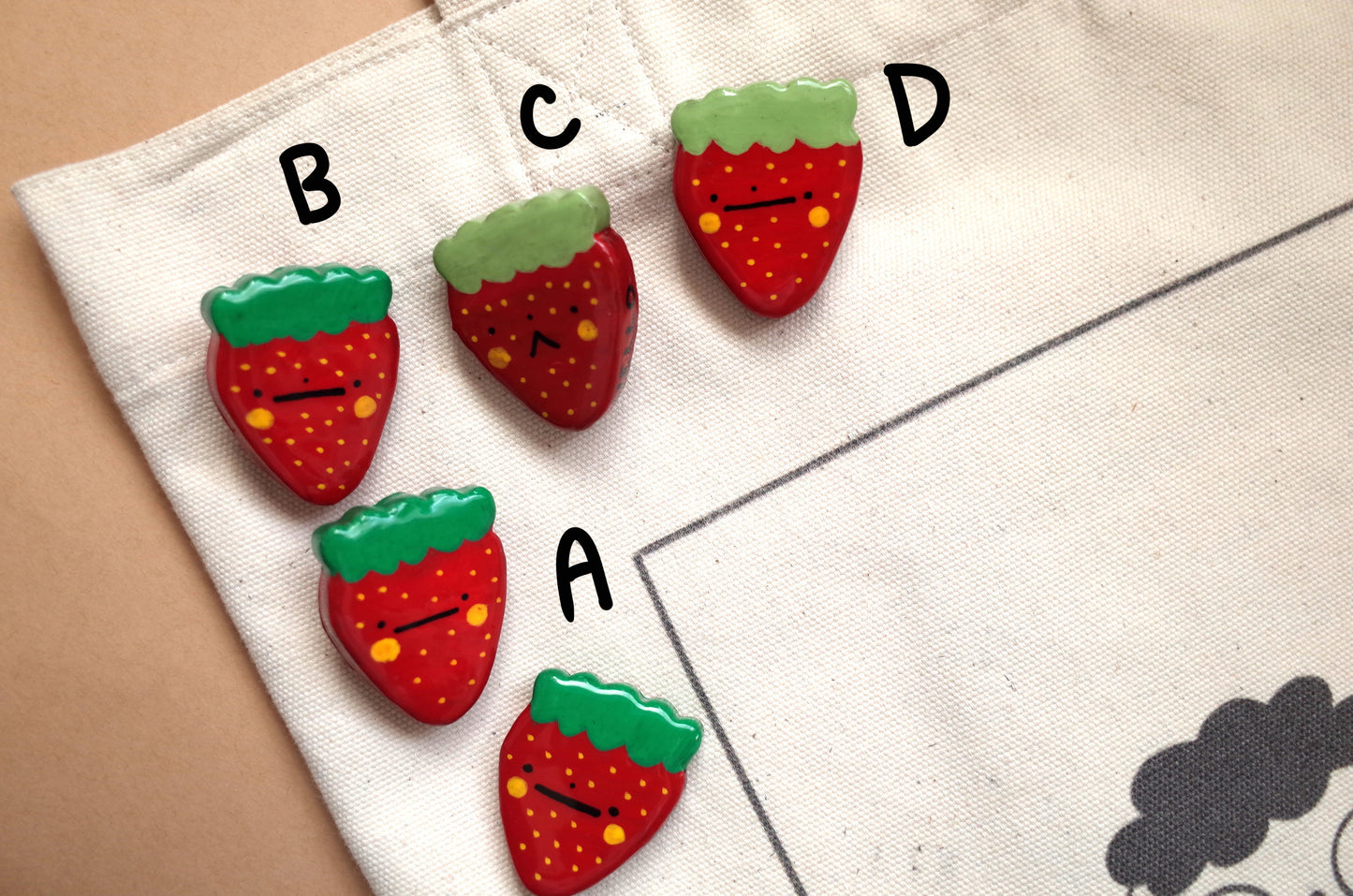 Handmade Strawberry Clay Pin