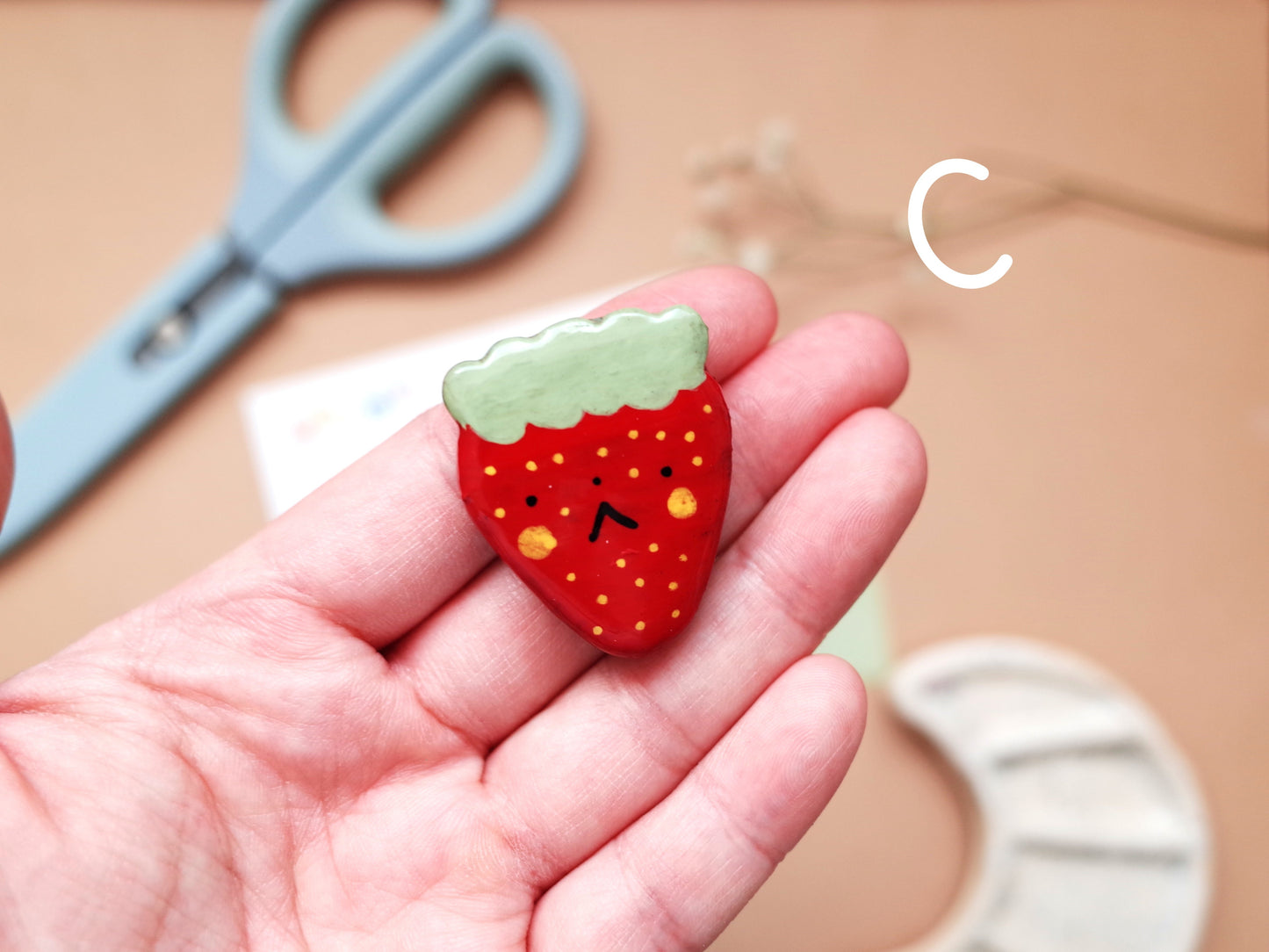 Handmade Strawberry Clay Pin