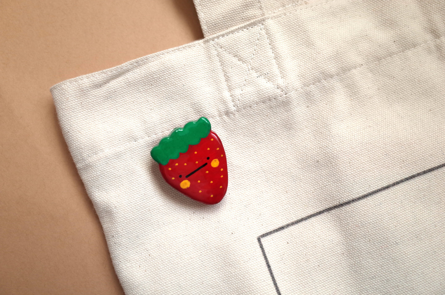 Handmade Strawberry Clay Pin