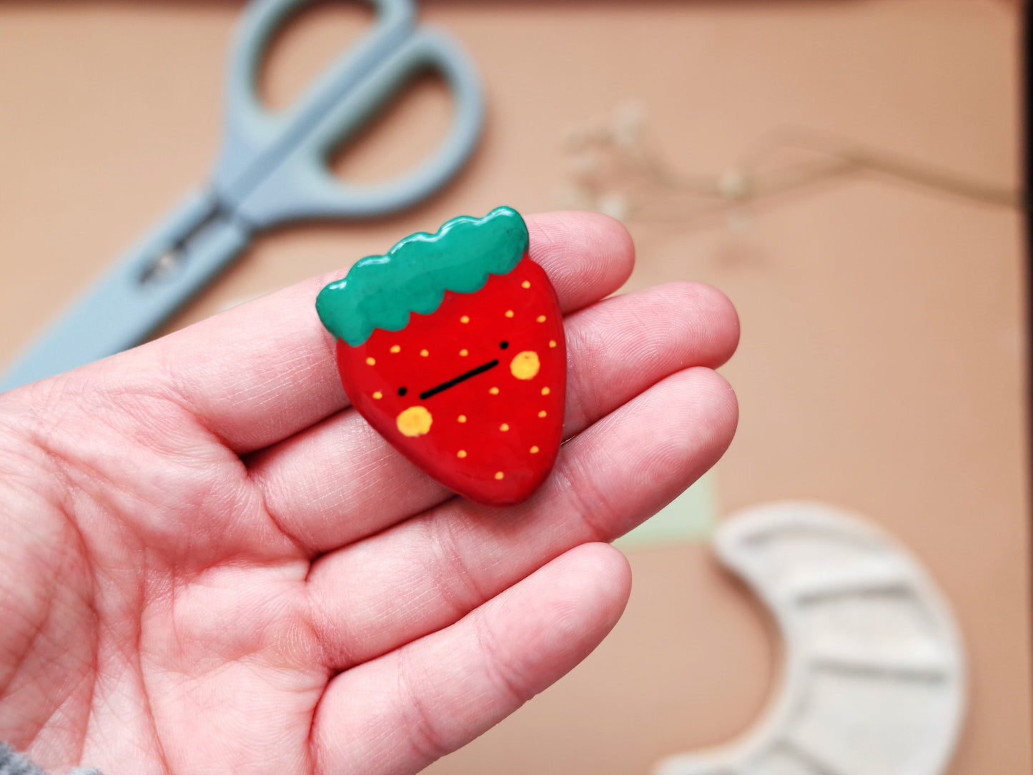 Handmade Strawberry Clay Pin