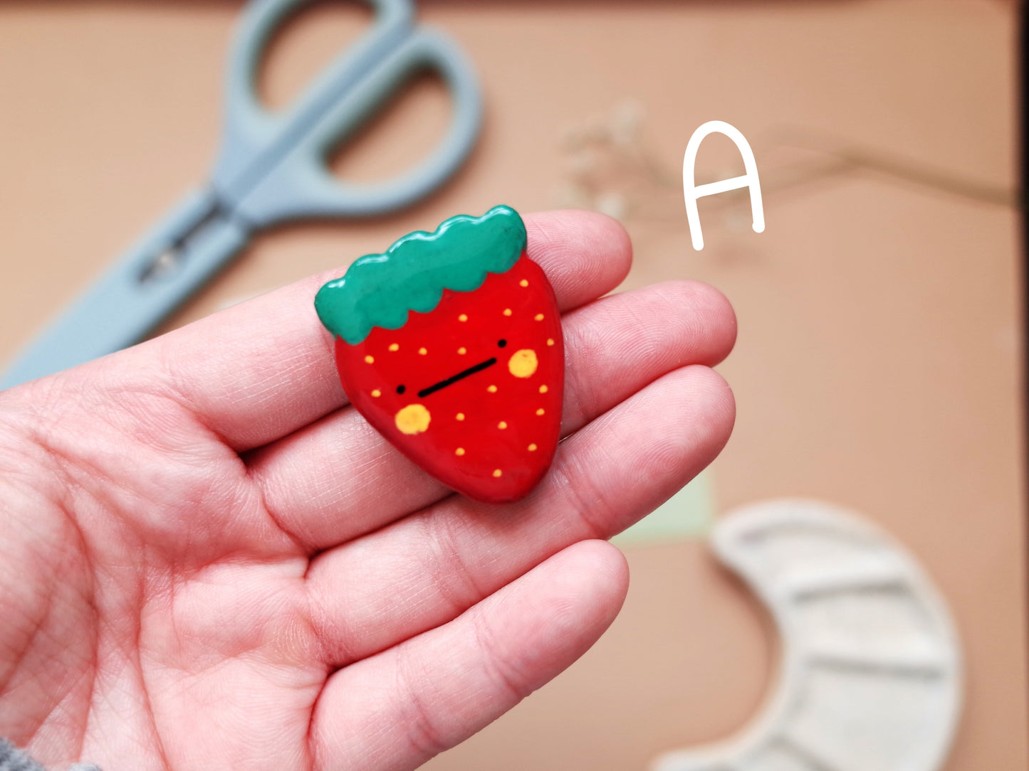 Handmade Strawberry Clay Pin