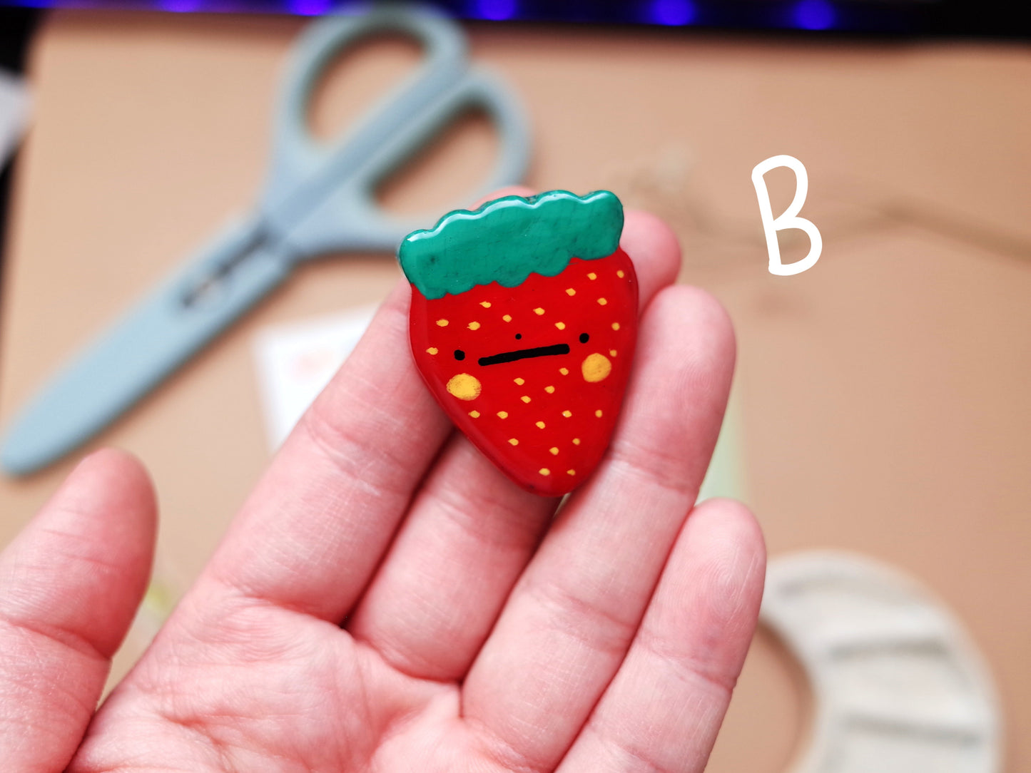 Handmade Strawberry Clay Pin