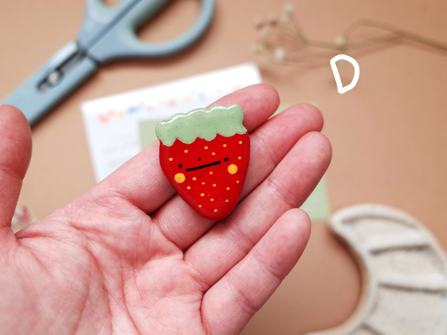 Handmade Strawberry Clay Pin