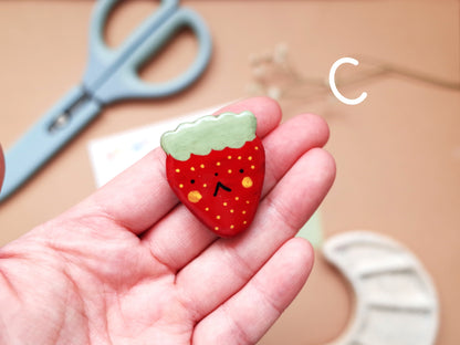 Handmade Strawberry Clay Pin