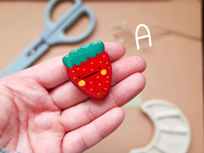 Handmade Strawberry Clay Pin